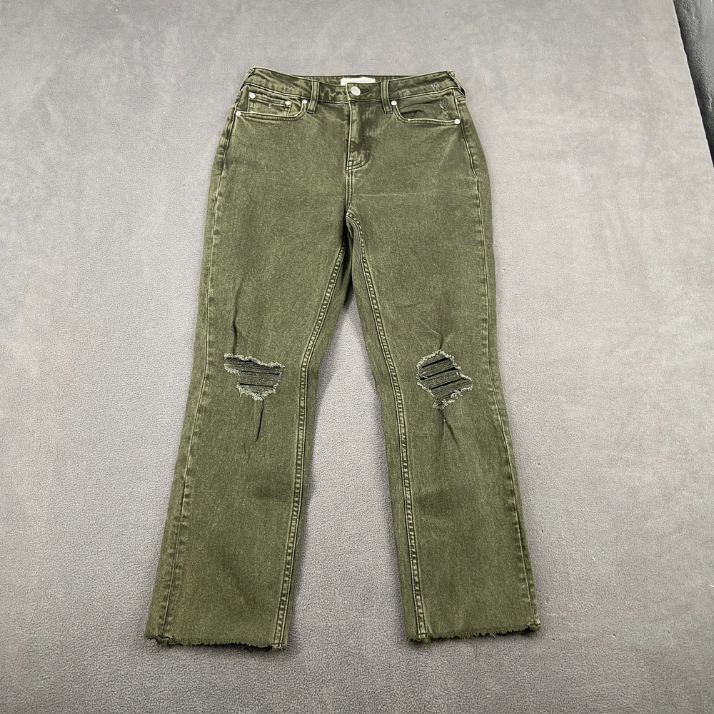 Cleo + Wolf Jeans Womens W27xL27 Green Denim High Rise Straight Leg‎ Frayed Hem